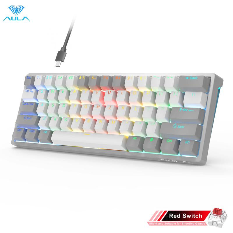 AULA F3261 60 Percent Wired Blue Switch Mechanical Gaming Keyboard, 29 RGB Backlight, Hot Swappable, Mini Small Compact, Office Gaming Rainbow Backlit, Budget Cheap Keyboard Computer PC Accessories College School Supplies Back to School Fallfreshness