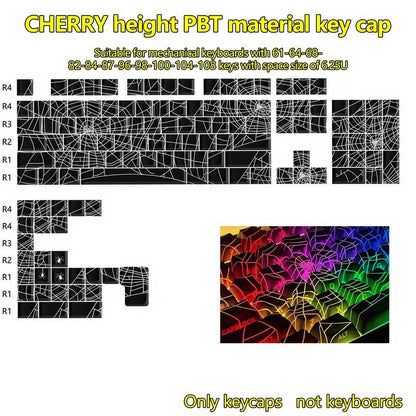 Spider Web Side Engraved Keycaps, 1 Set Transparent & Thermally Sublimated PBT Keycaps, Keyboard Accessories for Mechanical Keyboards