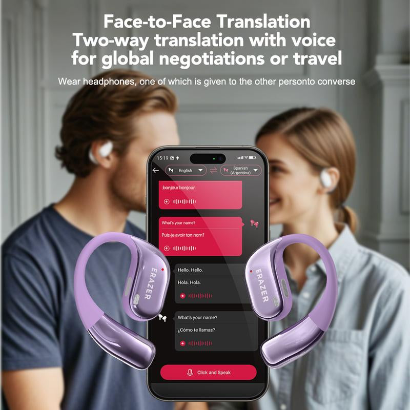 ERAZER X11 AI Translation Earbuds with APP Support 134 Languages Real Time Translate OWS Open-Ear Headphones Wireless Bluetooth 5.4 Earbuds with HD Mic Waterproof Earphones Gaming with Low Latency