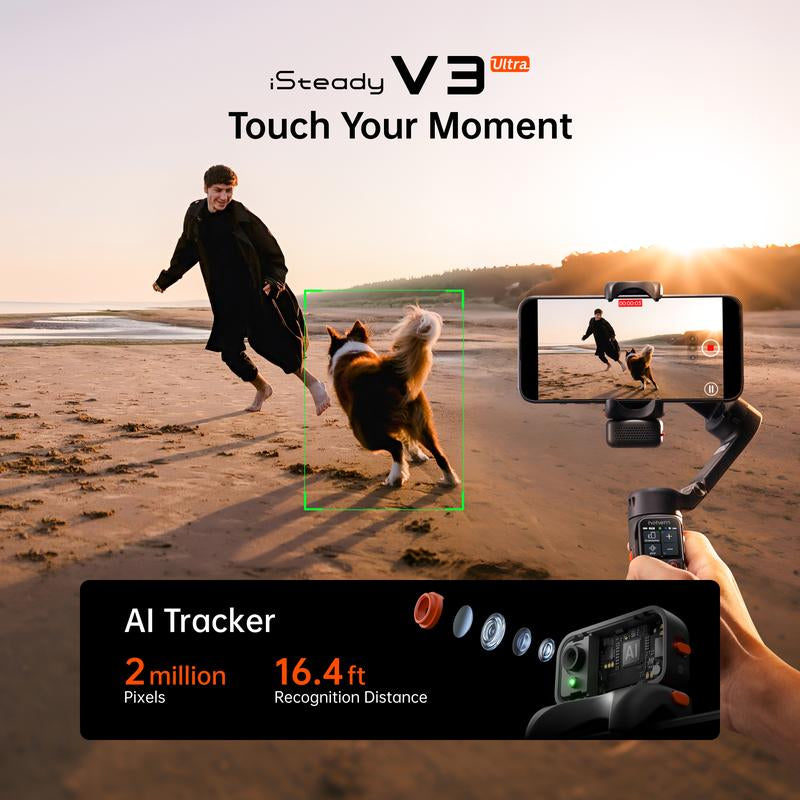Hohem Isteady V3 Ultra NEW Gimbal,Detachable Touchscreen Remote,Advanced AI Tracking with Any App,360° Infinite Pan Tracking,Select People&Obeject on Touchscreen to Track,3-Color Fill Light,3-Axis Stabilization