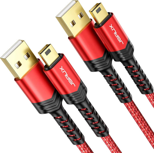 Mini USB Cable[2-Pack 3.3Ft+6.6Ft], USB 2.0 Type a to Mini B Fast Charging Braided Cord Compatible with Blue Yeti Microphone Garmin Nuvi GPS 50 55 Ti-84 plus CE Canon Rebel T7 Camera Gopro Red