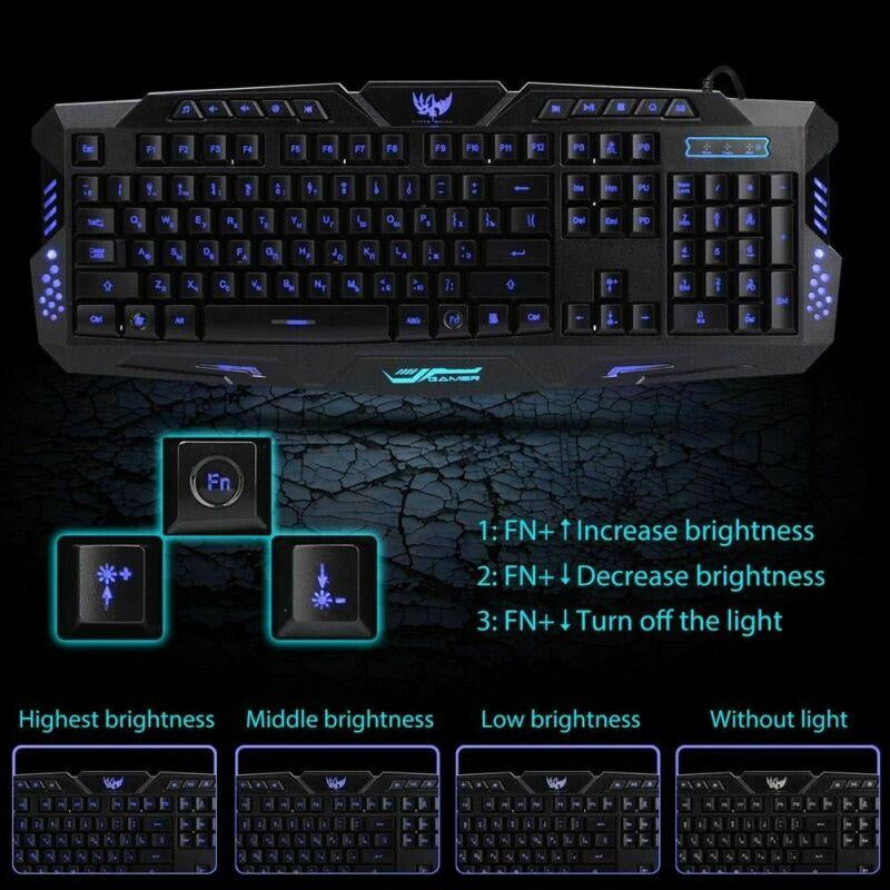 RGB Gaming Mechanical Keyboard + Mouse Set, Wired Membrane Keys Led Backlit 3 Colors