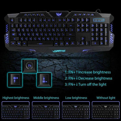 RGB Gaming Mechanical Keyboard + Mouse Set, Wired Membrane Keys Led Backlit 3 Colors