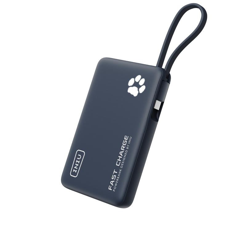 INIU Pawgo 45W Power Bank, Portable Charger, Slimmest 10000Mah Power Bank with Build in USB-C Cable, 45W PD Fast Charging USB C In&Out Battery Pack, External Phone Charger for Iphone 17 16 15 14 13 12 11 Samsung S24 S23 S22 Google Compact Handy Switch 2