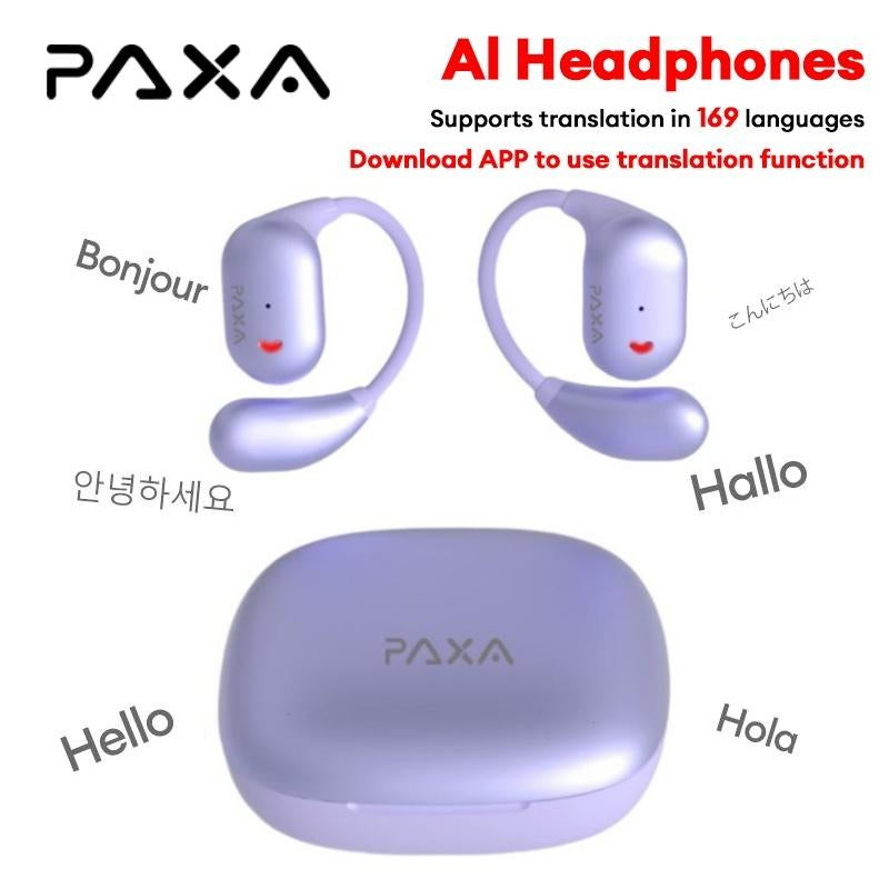 PAXA KC-10 with 169-Language Translation Feature – Wireless Bluetooth Headset 6.0 OWS Waterproof Sport Headsets Noise Reduction Headphones with Mic Earbuds Audio Electronic