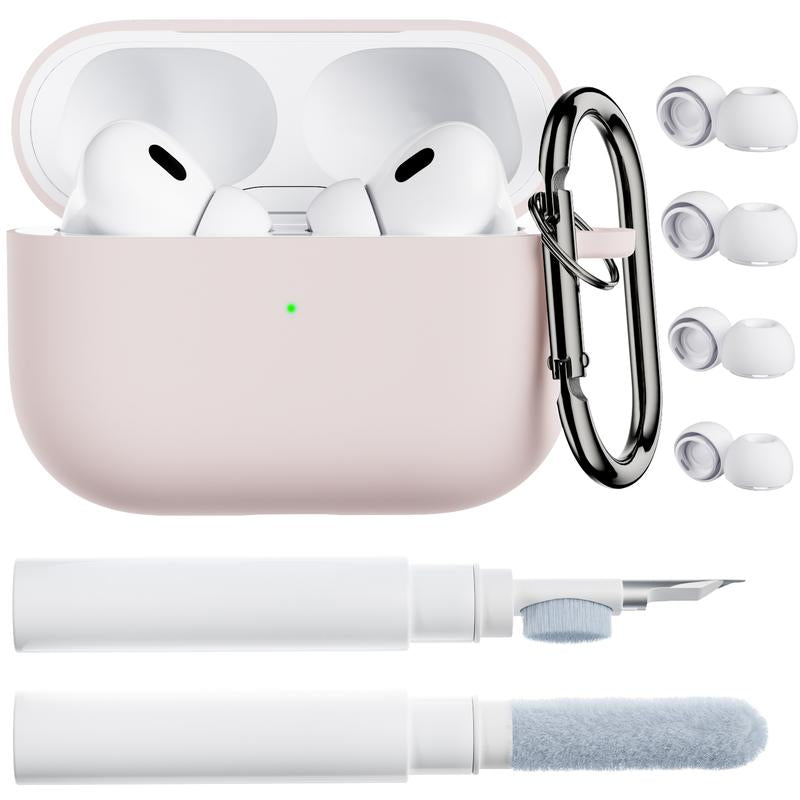 ORNARTO for Airpods Pro 2Nd/1St Generation Case with Cleaner Pen, Eartips Cover, Full Protective Soft Silicone for Airpods Pro Case 2022/2019 with Keychain, Front LED Visible Skin Cover
