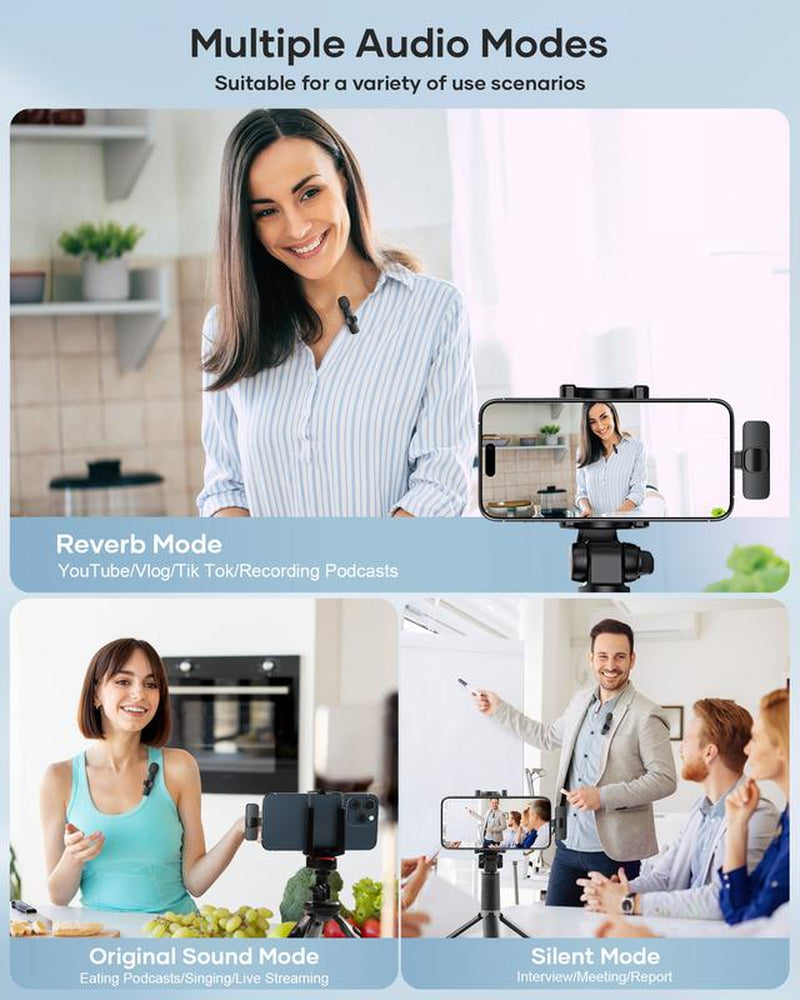 KUKIHO K9 2 Pack Wireless Lavalier Microphone for Iphone Ipad and Android Phone, Lapel Mic Plug and Play Wireless Mic Noise Reduction Microphone for Video Recording Interview Podcast Vlog Youtube Tiktok