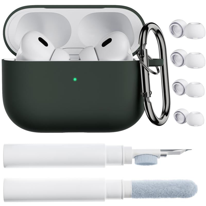 ORNARTO for Airpods Pro 2Nd/1St Generation Case with Cleaner Pen, Eartips Cover, Full Protective Soft Silicone for Airpods Pro Case 2022/2019 with Keychain, Front LED Visible Skin Cover