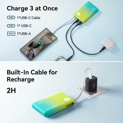 INIU Pawgo 45W Power Bank, Portable Charger, Slimmest 10000Mah Power Bank with Build in USB-C Cable, 45W PD Fast Charging USB C In&Out Battery Pack, External Phone Charger for Iphone 17 16 15 14 13 12 11 Samsung S24 S23 S22 Google Compact Handy Switch 2