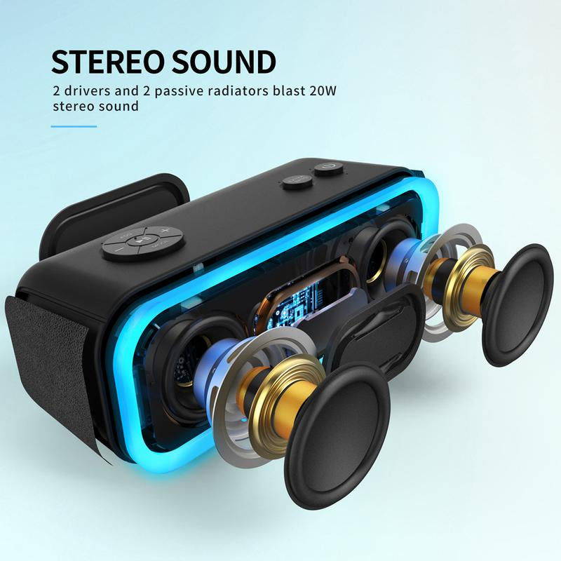DOSS Soundbox Pro Bluetooth Speaker with 20W Stereo Sound Active Extra Bass IPX6 Waterproof TWS Multi-Colors Lights Audio Party Smartphone Speaker Protection Charging Button-Outdoorfun