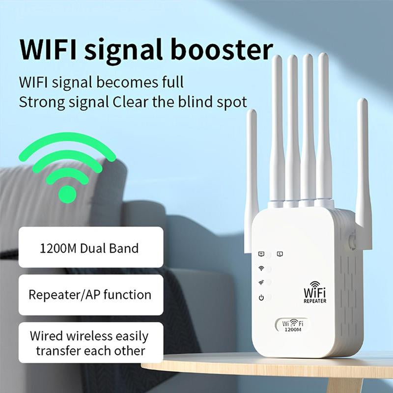 Wifi Extender 2025 with 6 Antennas, 1200Mbps Dual Band Booster, 12,000 Sq.Ft Coverage, Supports 100 Devices, Repeater & Ethernet Port