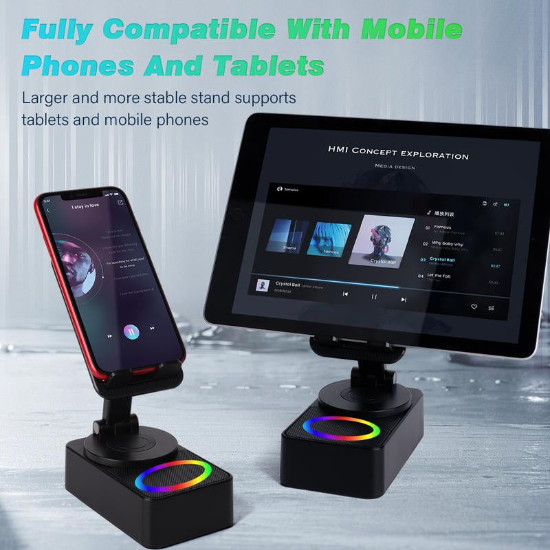 Wireless Induction/Bluetooth Speaker 3In1 Cellphone Holder with Colorful Ambient Light, Non-Slip Base, Portable & Gift-Ready Design (3000Mah) - Larger