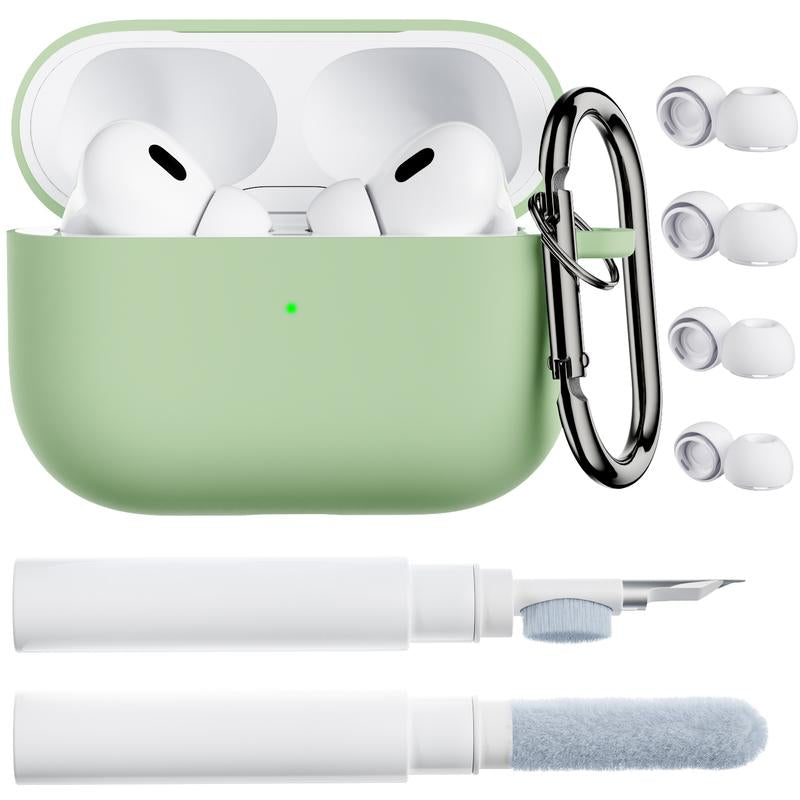 ORNARTO for Airpods Pro 2Nd/1St Generation Case with Cleaner Pen, Eartips Cover, Full Protective Soft Silicone for Airpods Pro Case 2022/2019 with Keychain, Front LED Visible Skin Cover