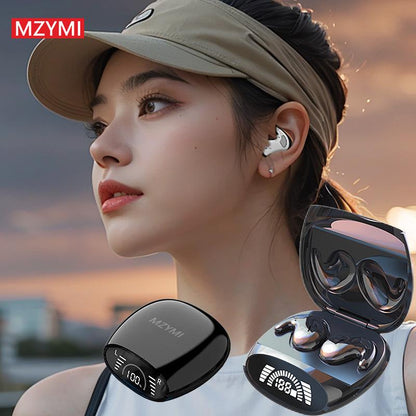 Wireless Sleep Headphones Noise Reduction Hifi Audio LED Digital Charging Silicone Workout Earbuds Mic Automatic Sports Earphones
