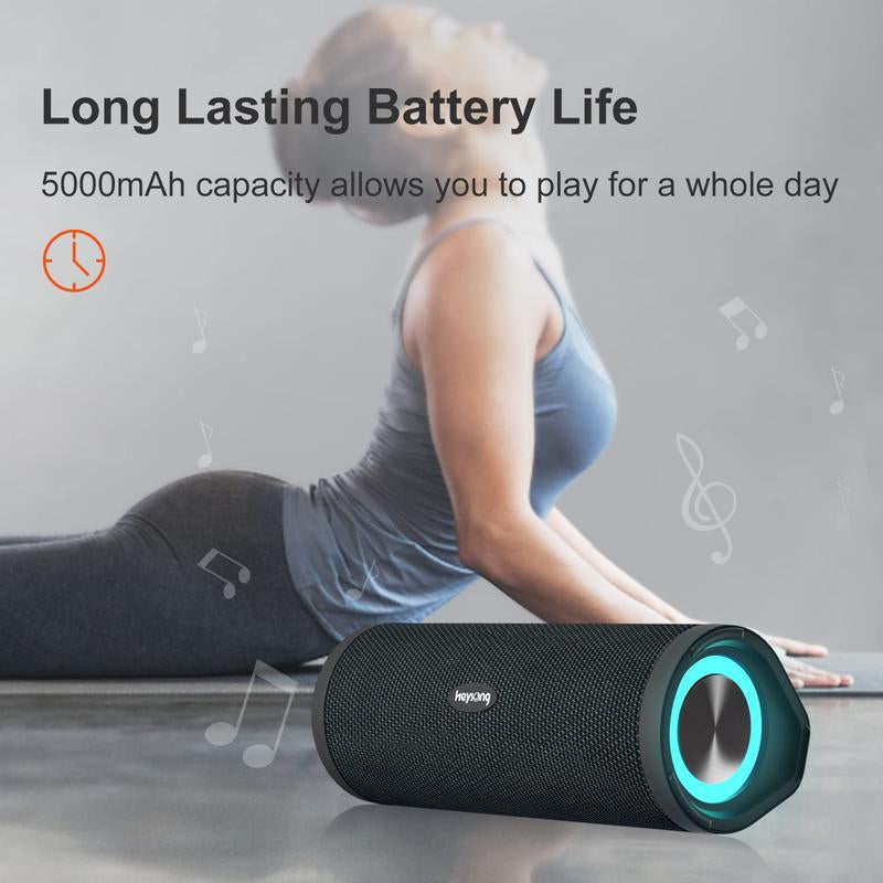 HEYSONG REVERB Waterproof Bluetooth Speaker, Portable Wireless Outdoor Speaker with Stereo Sound, IPX7 Speaker for Pool, Shower, Audio Playback on Smartphones, Beach Accessories, Gifts for Men and Women