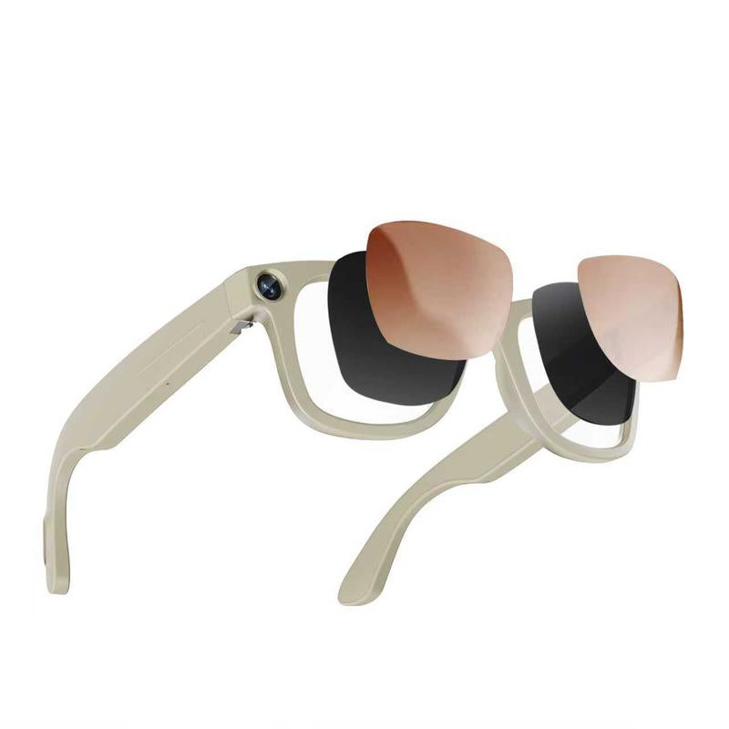 Evomi Touch-Control Bluetooth Smart Glasses Camera Withhd Cameras Bluetooth Voice Communicationlightweight Design Dual Interchangeablelenses Day Night Switch Surround Soundspeakers Device Wearable Bluetooth Glasses Black