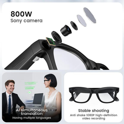 Evomi Touch-Control Bluetooth Smart Glasses Camera Withhd Cameras Bluetooth Voice Communicationlightweight Design Dual Interchangeablelenses Day Night Switch Surround Soundspeakers Device Wearable Bluetooth Glasses Black