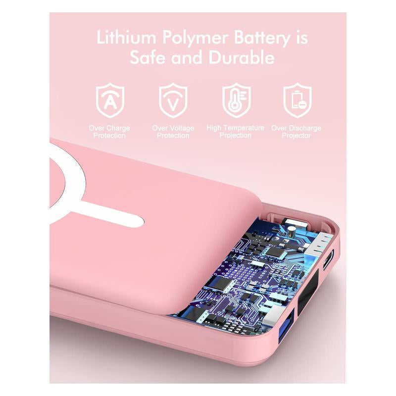 Podoru Magnetic Power Bank, 10000Mah for Magsafe Portable Battery Pack Fast Wireless Mobile Charger and USB-C Cable, for Iphone 16/15/14/13/12 Series