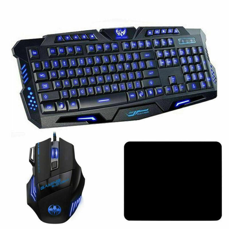 RGB Gaming Mechanical Keyboard + Mouse Set, Wired Membrane Keys Led Backlit 3 Colors