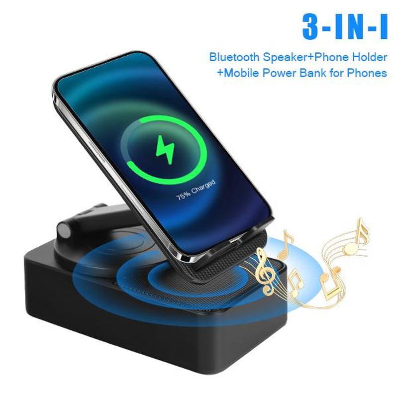 Wireless Induction/Bluetooth Speaker 3In1 Cellphone Holder with Colorful Ambient Light, Non-Slip Base, Portable & Gift-Ready Design (3000Mah) - Larger