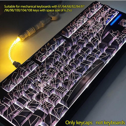 Spider Web Side Engraved Keycaps, 1 Set Transparent & Thermally Sublimated PBT Keycaps, Keyboard Accessories for Mechanical Keyboards