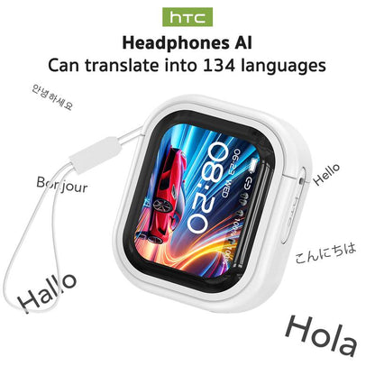 Htc AI Translation Wireless Earbuds,Translator 134 Languages Bluetooth Headphones,Lcd Full Color Display Screen Charging Case Ear Buds with MIC