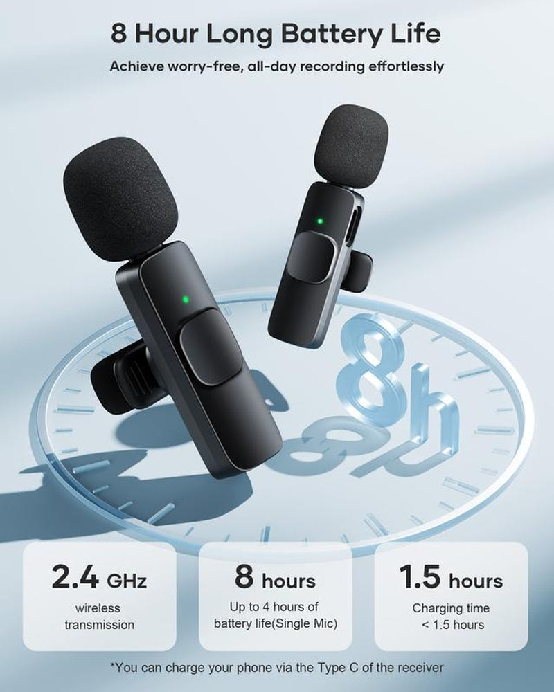 KUKIHO K9 2 Pack Wireless Lavalier Microphone for Iphone Ipad and Android Phone, Lapel Mic Plug and Play Wireless Mic Noise Reduction Microphone for Video Recording Interview Podcast Vlog Youtube Tiktok