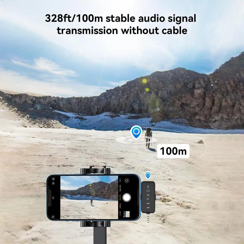 2-Pack Wireless Lavalier Microphone,Foriphone/Android/Camera,328Ft Transmission,18Hbattery Life, Mini Microphone for Recordinterview, Vlogs, Youtube