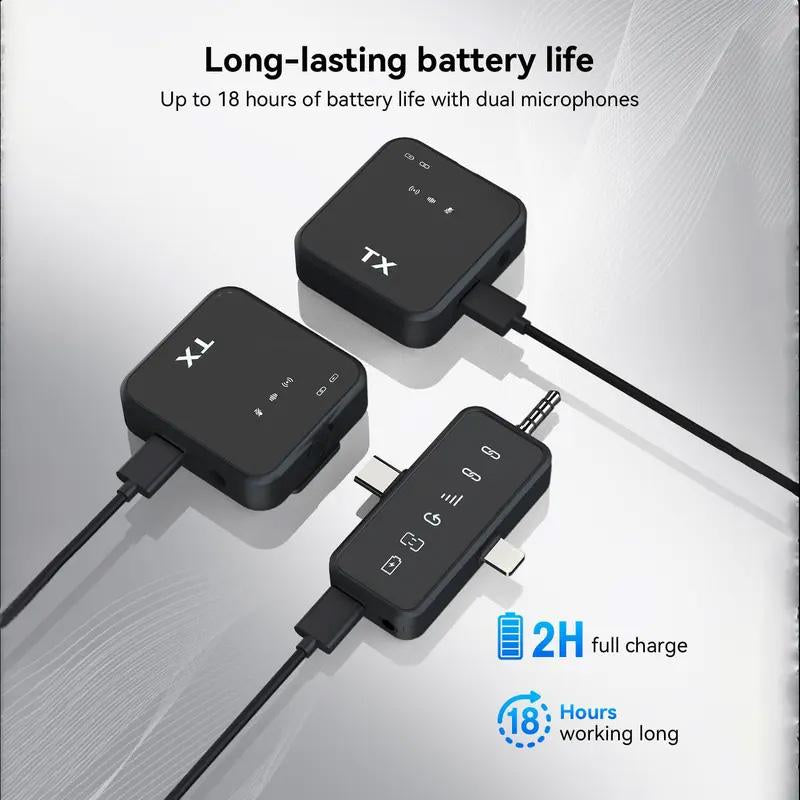 2-Pack Wireless Lavalier Microphone,Foriphone/Android/Camera,328Ft Transmission,18Hbattery Life, Mini Microphone for Recordinterview, Vlogs, Youtube