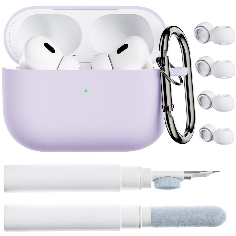 ORNARTO for Airpods Pro 2Nd/1St Generation Case with Cleaner Pen, Eartips Cover, Full Protective Soft Silicone for Airpods Pro Case 2022/2019 with Keychain, Front LED Visible Skin Cover