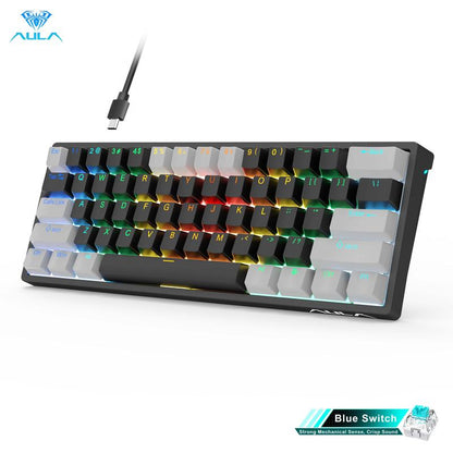 AULA F3261 60 Percent Wired Blue Switch Mechanical Gaming Keyboard, 29 RGB Backlight, Hot Swappable, Mini Small Compact, Office Gaming Rainbow Backlit, Budget Cheap Keyboard Computer PC Accessories College School Supplies Back to School Fallfreshness