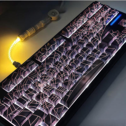 Spider Web Side Engraved Keycaps, 1 Set Transparent & Thermally Sublimated PBT Keycaps, Keyboard Accessories for Mechanical Keyboards