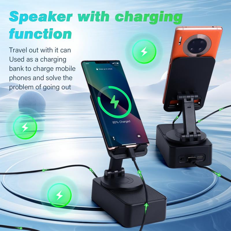 Wireless Induction/Bluetooth Speaker 3In1 Cellphone Holder with Colorful Ambient Light, Non-Slip Base, Portable & Gift-Ready Design (3000Mah) - Larger